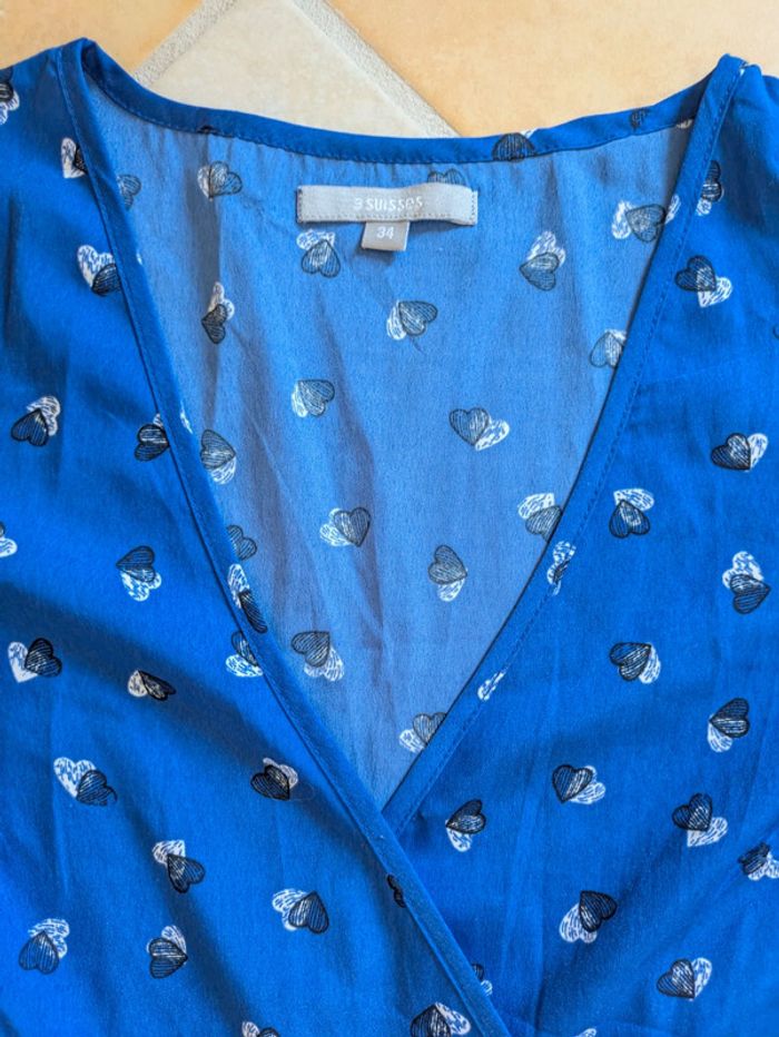 Robe été manches 3/4 3 suisses coeur XS 34 très bon état - photo numéro 2