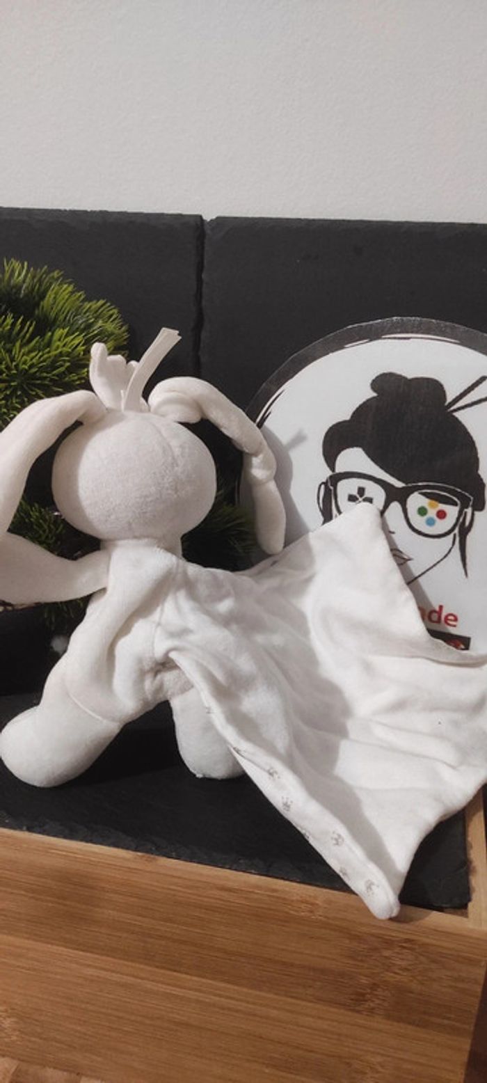 Doudou plat lapin blanc couronnes mouchoir berlingot mouchoir cajou doré ronds - photo numéro 2