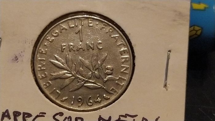1 franc Semeuse 1964 nickel,frappe sur métal fritté Très Très rare - photo numéro 4