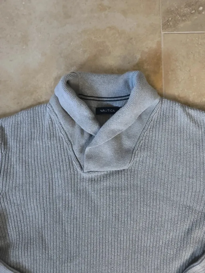 Magnifique pull col châle Nautica homme XL gris excellent état - photo numéro 2