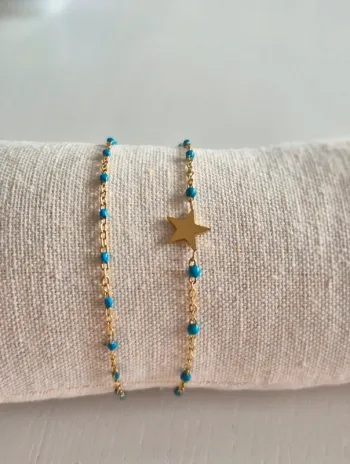 Lot de 2 bracelets dorée perles bleu canard 
🌸 en acier inoxydable