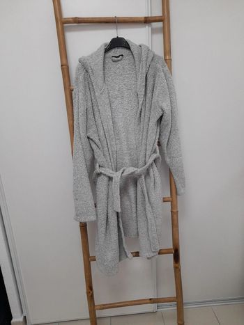 Peignoir polaire gris avec capuche, poches & ceinture taille XL