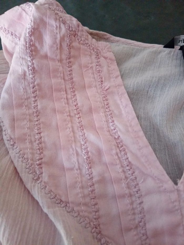 Blouse longue légère col V avec broderies aspect plissé rose femme 48/50 h&m BB - photo numéro 19