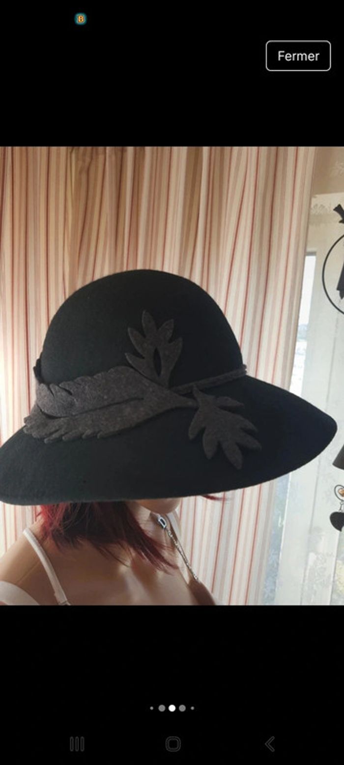 Chapeau femme noir en 100% laine 56cm - photo numéro 6