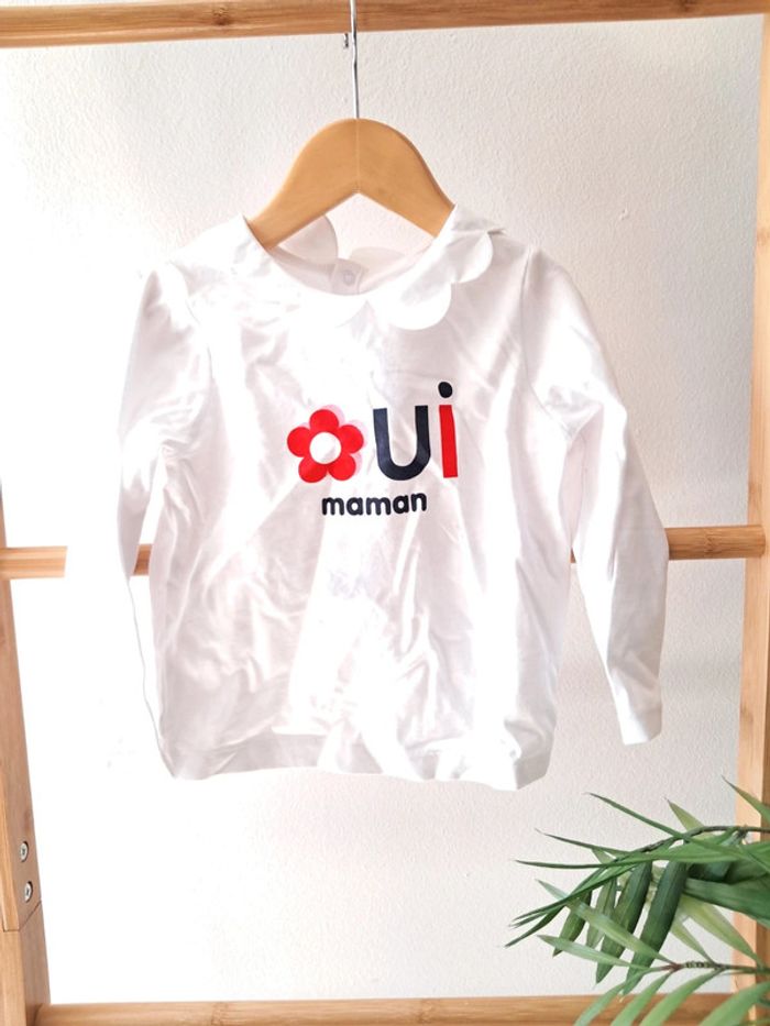 🏷 Tee shirt Jacadi manches longues blanc 24 mois neuf - photo numéro 2