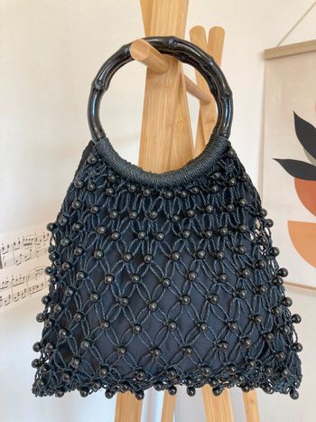 Sac filet avec perles noir doublé tissu parfait état comme neuf [ref 2505SBl69]