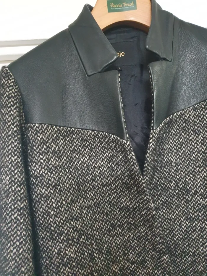Manteau Caban Laine et Cuir Maje Taille 2 - photo numéro 3