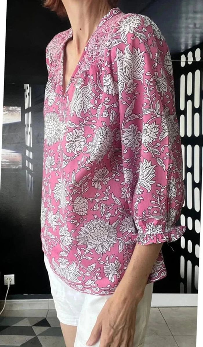 Blouse imprimée en coton bio fushia Libellule - photo numéro 12