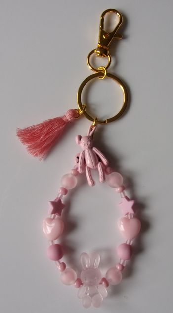 Porte clé doré ou Déco de sac à main lapin Rose givré