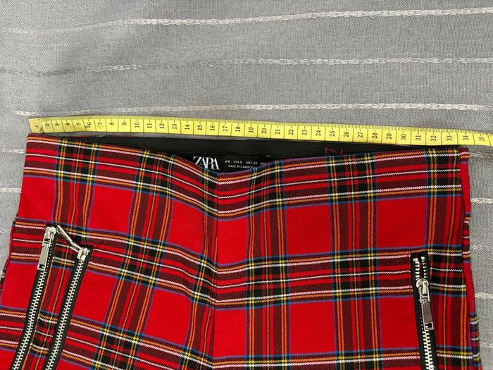 Pantalon stretch à carreaux rouges tartan écossais Zara S - photo numéro 4