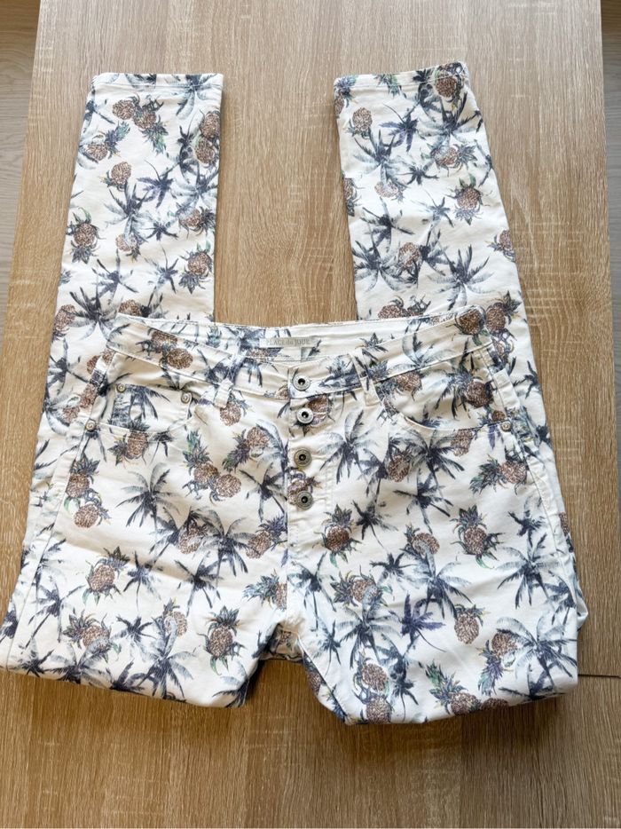 Jean slim taille faute blanc à motifs floraux place du jour taille 36 S - photo numéro 2