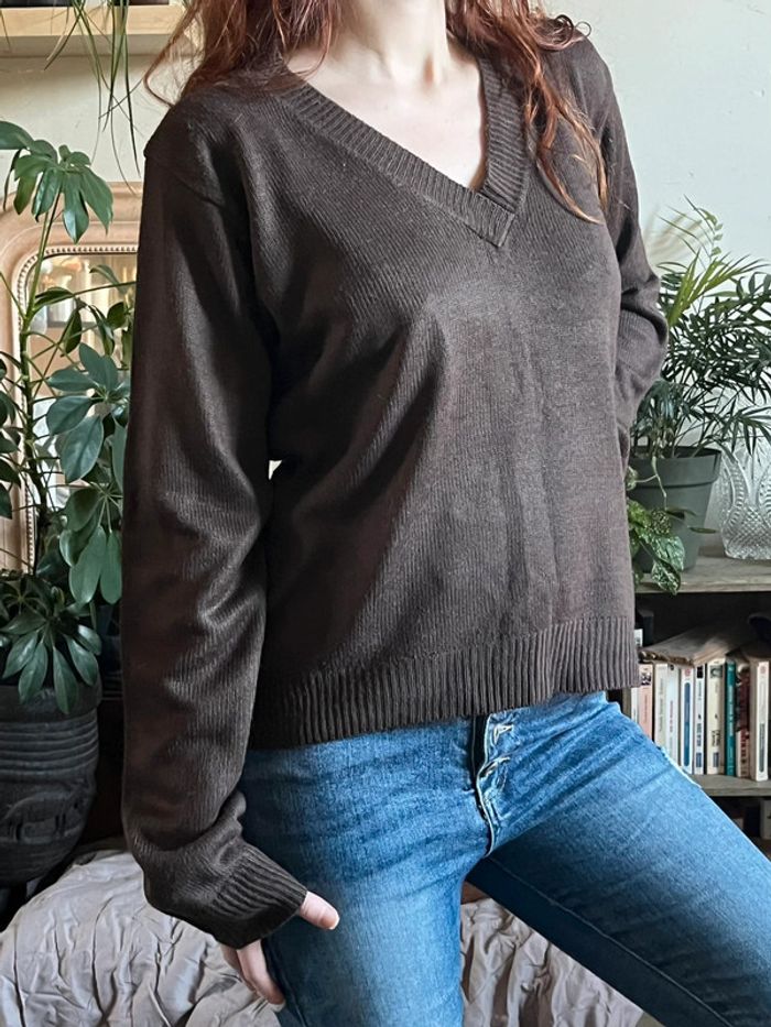 Pull ample manches longues col V - marron - photo numéro 5