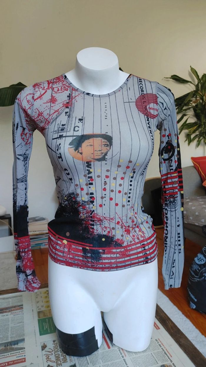 Top en mesh semi transparent à motif vintage longsleeve - photo numéro 2