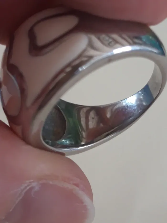 Bague fantaisie argentée et blanche taille 60 - photo numéro 8
