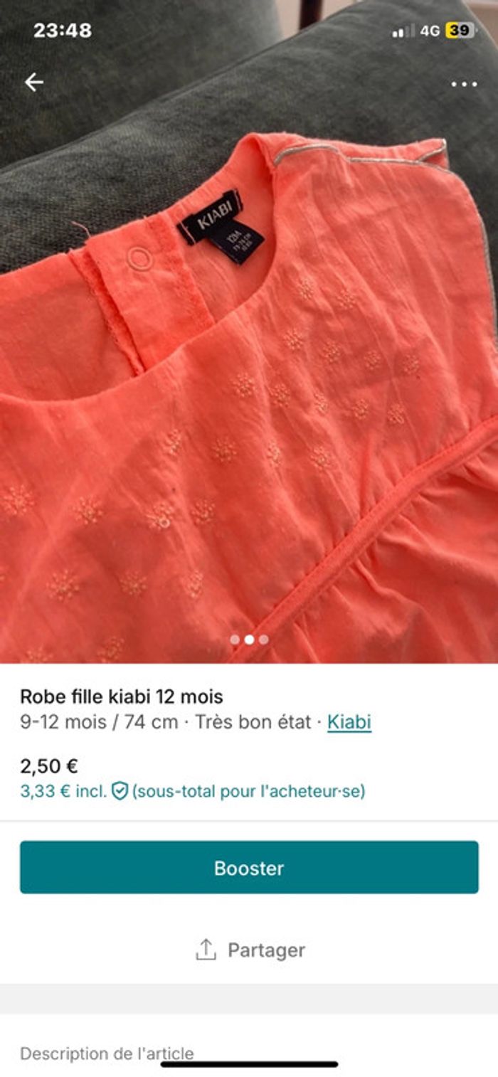 Robe saumon fille été 12 mois
