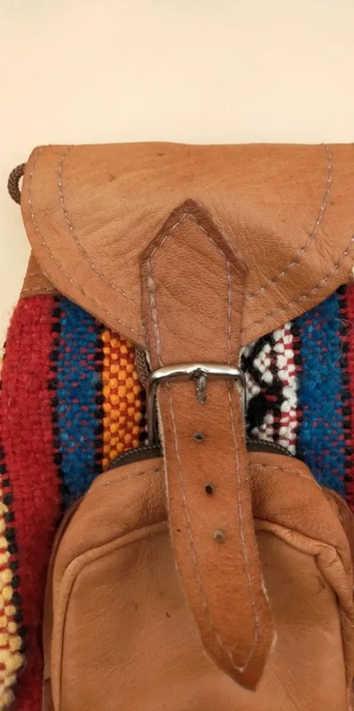 Sac à dos cuir avec motifs toile colorés - photo numéro 2