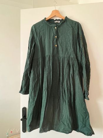 Robe vert à pois dorés en gaze de coton de maternité grossesse allaitement Vertbaudet 42