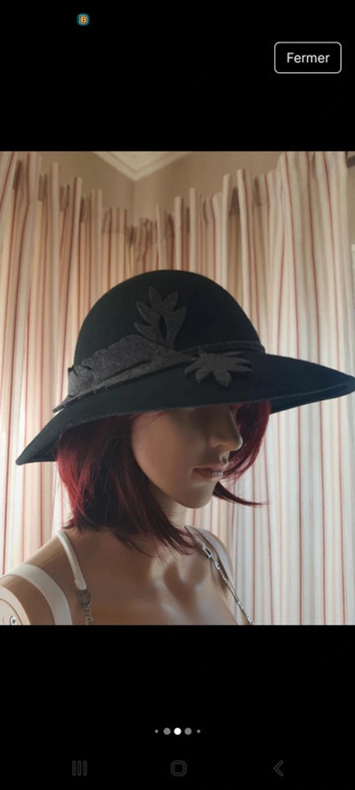 Chapeau femme noir en 100% laine 56cm - photo numéro 7