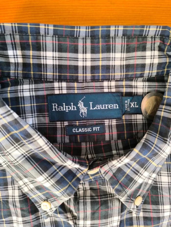 Chemise à carreaux - Ralph Lauren - Logo brodé rouge - Classic fit - Blanc, noir, bleu - Taille XL - photo numéro 7