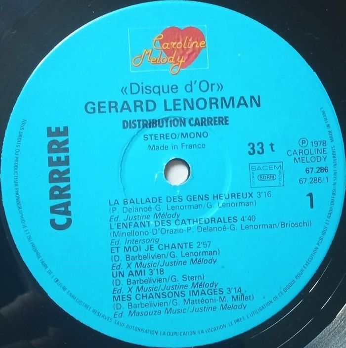 Vends Vinyle Gérard Lenorman la balade des gens heureux vitesse 33 tours format 30 cm - photo numéro 5