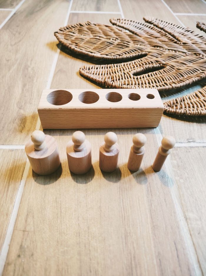 👶Jeu perception dimensionnelle - Bloc cylindres /poids en bois Montessori