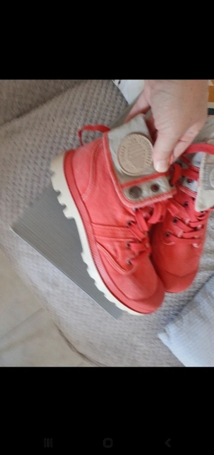 Jolies palladium baskets hautes p 37 rouge beige delaves - photo numéro 3