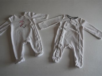 Lot de 2 Pyjamas velours blancs fantaisies Tape à l'oeil 3 mois