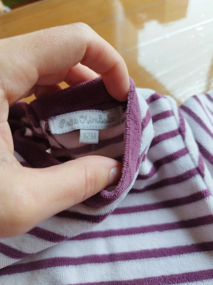 Pyjama hiver 12 mois rayé violet petits kimbaloo très bon état - photo numéro 2