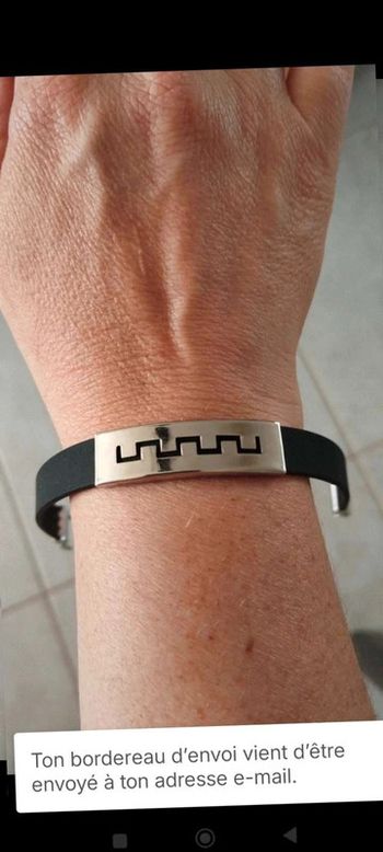 Bracelet  noir silicone  plaque argenté  acier  fantaisie