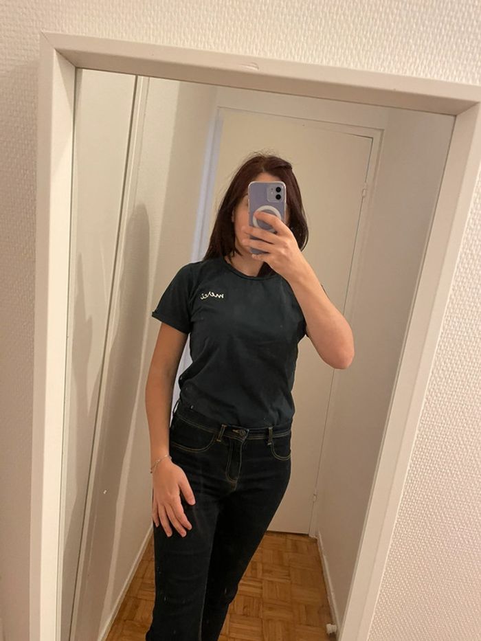 T-shirt vert foncé « merci » taille S - photo numéro 2
