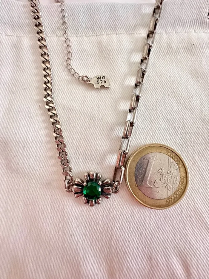 Collier en argent 925 avec pierre verte – design mixte - photo numéro 3
