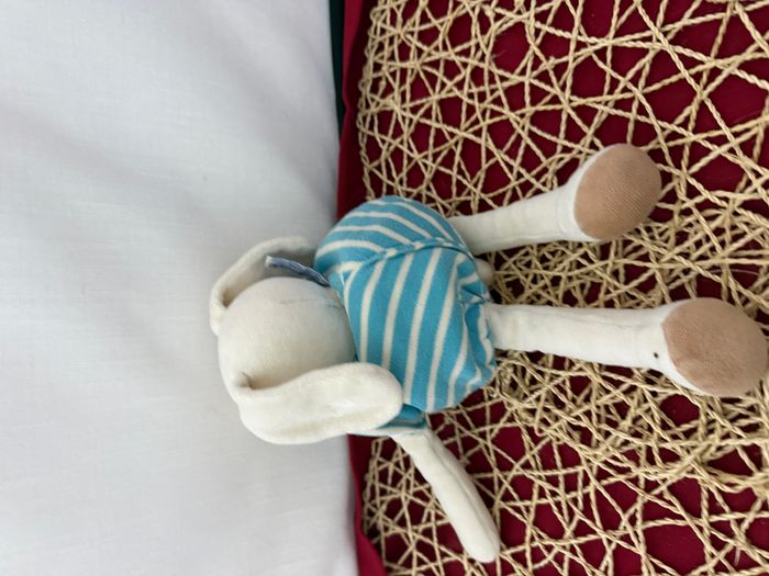 Doudou chien blanc rayures bleu NOUNOURS - photo numéro 2