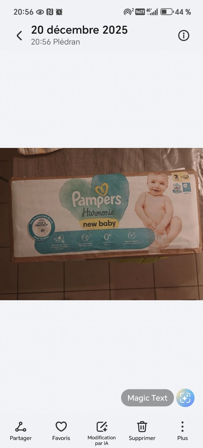 4 paquets de Couches pampers harmonie new baby taille 2 - photo numéro 3