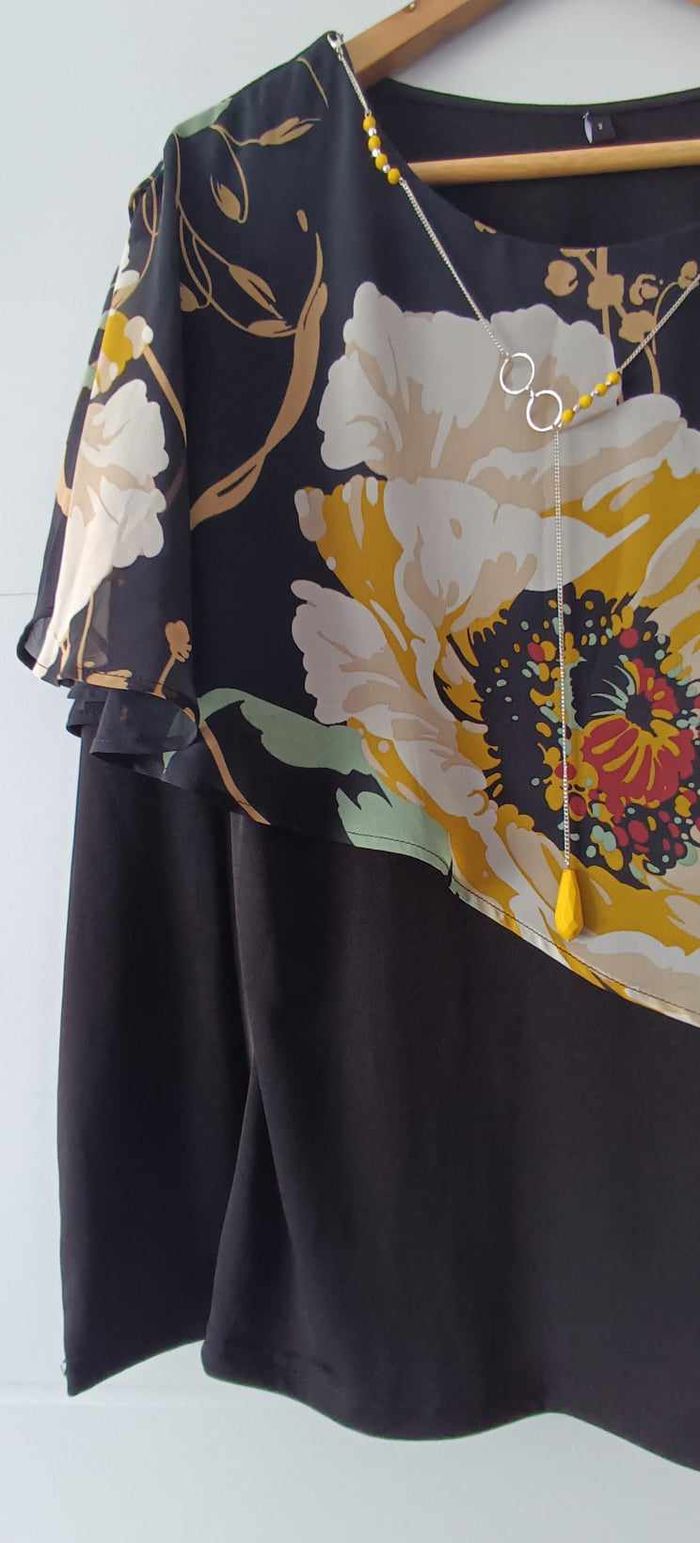 Blouse avec voile fleuri manches longues avec collier intégré taille 3 - photo numéro 4