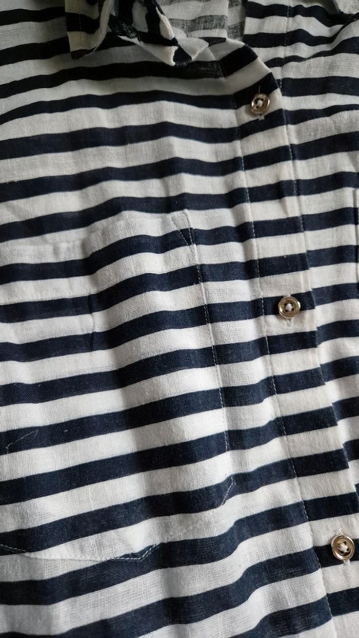 Chemise en lin rayé blanche et bleu marine Zara 🔮 Taille S - photo numéro 2