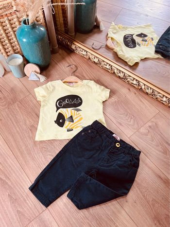 Taille 6 mois ensemble 2 pièces garçon DPAM noir et jaune * fish * 💙
