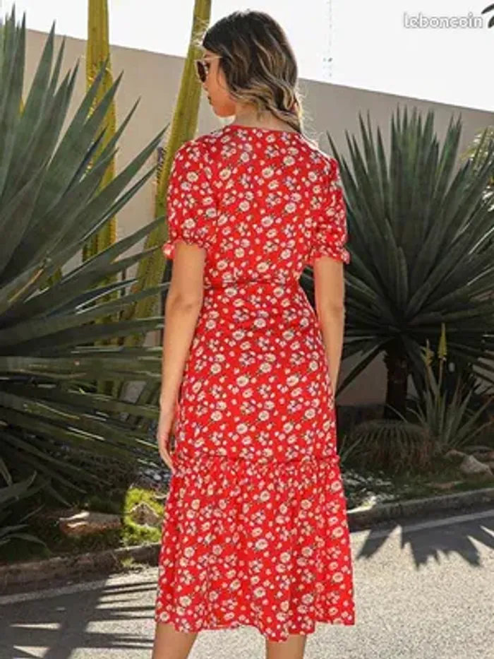 Robe Maxi Portefeuille Fleurie à Volants - Rouge / XXL - Princesse Fleurie - photo numéro 2