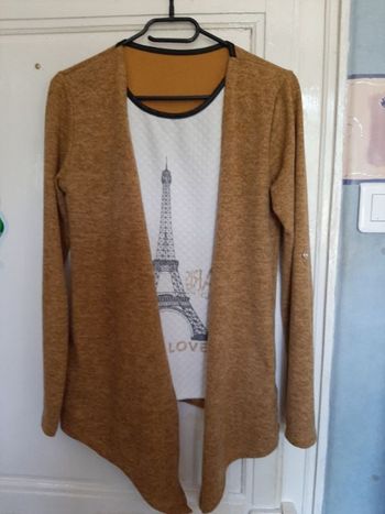 Pull 2 en 1 blanc et moutarde imprimé, taille M