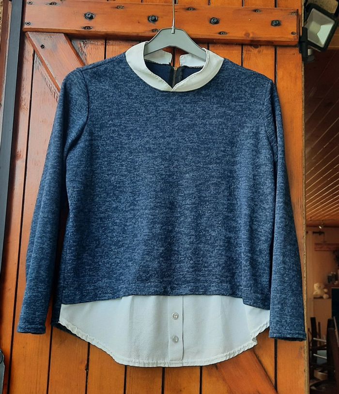 Pull femme, bleu chiné, taille 38