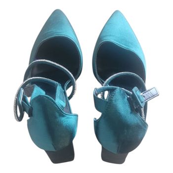 💎 Escarpins satin turquoise à brides strass