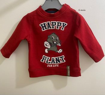 Pull sweat rouge castor rigolo animal bébé garçon taille 6 mois Du Pareil au Même