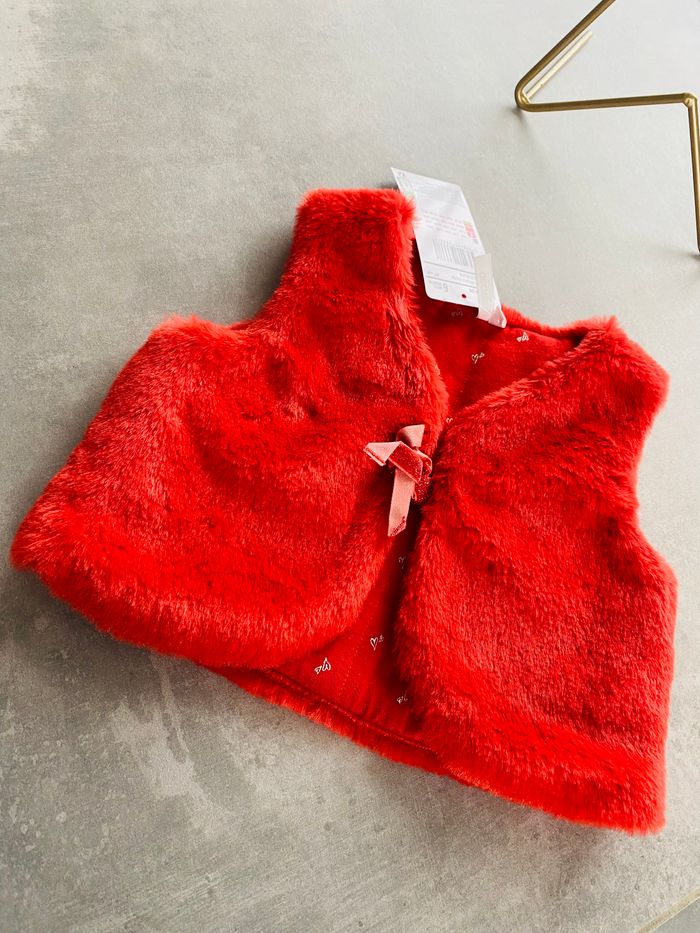 Gilet sans manches fausse fourrure rouge 6 mois orchestra - photo numéro 2