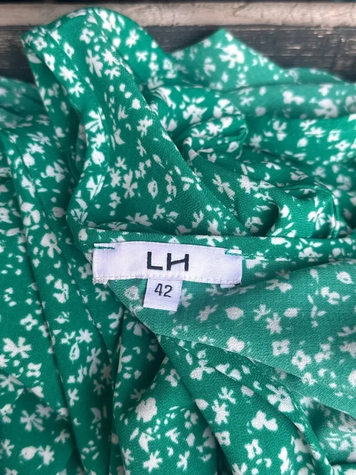 Robe manches courtes fleurie verte blanche décolleté été 42/XL - photo numéro 5