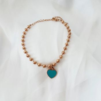 Bracelet perles en acier inoxydable à breloque cœur