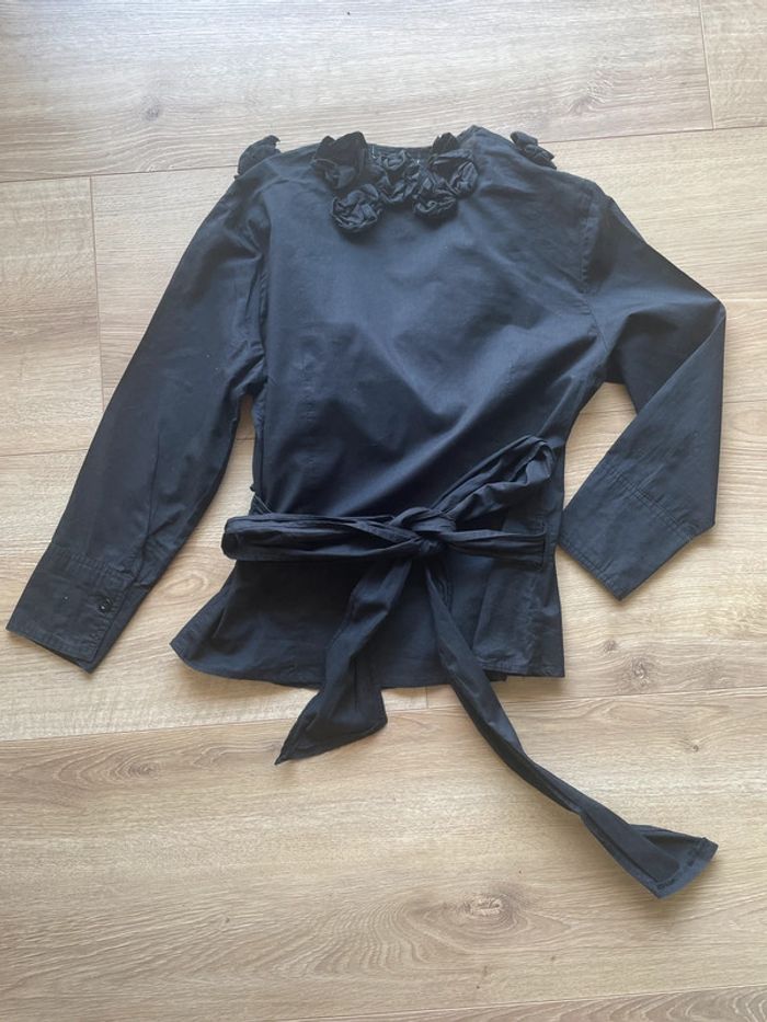Blouse cache cœur fleurs noir - photo numéro 5