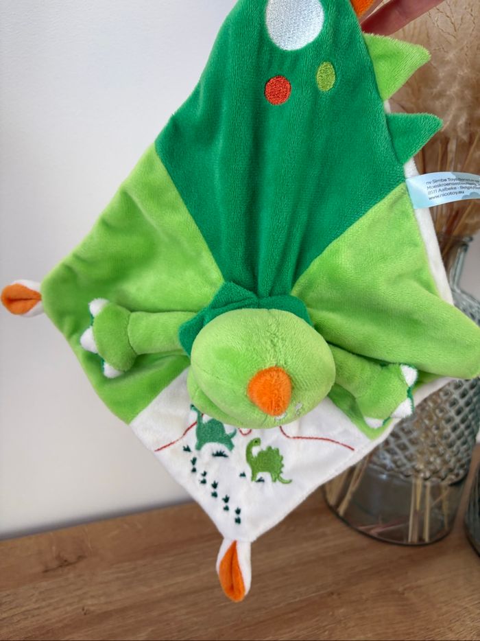 Doudou dinosaure dragon vert orange blanc très bon état - photo numéro 6