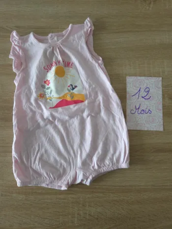 Barboteuse été rose 12 mois