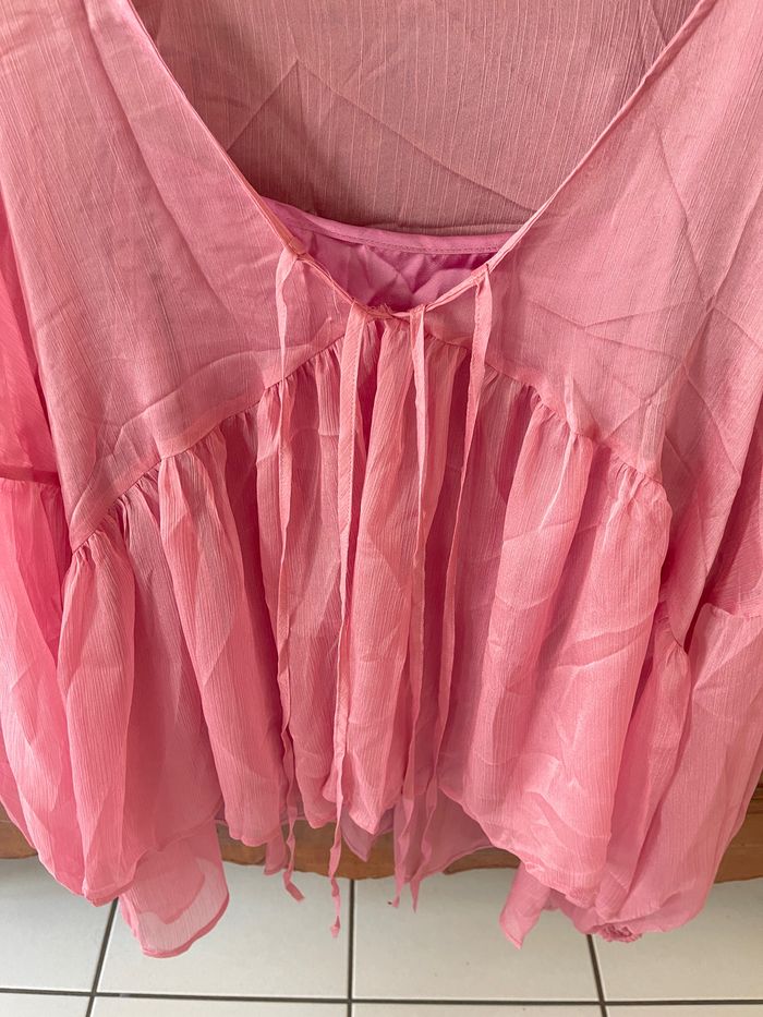 Blouse deux pièces , col V manches longues , rose - photo numéro 3