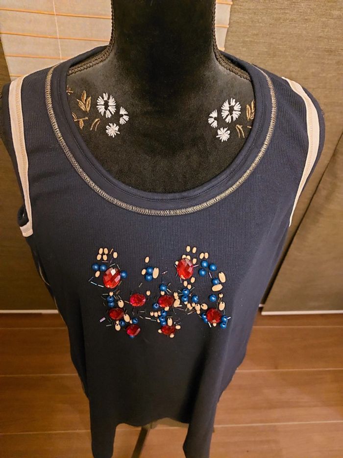 Débardeur marine avec perles - photo numéro 2