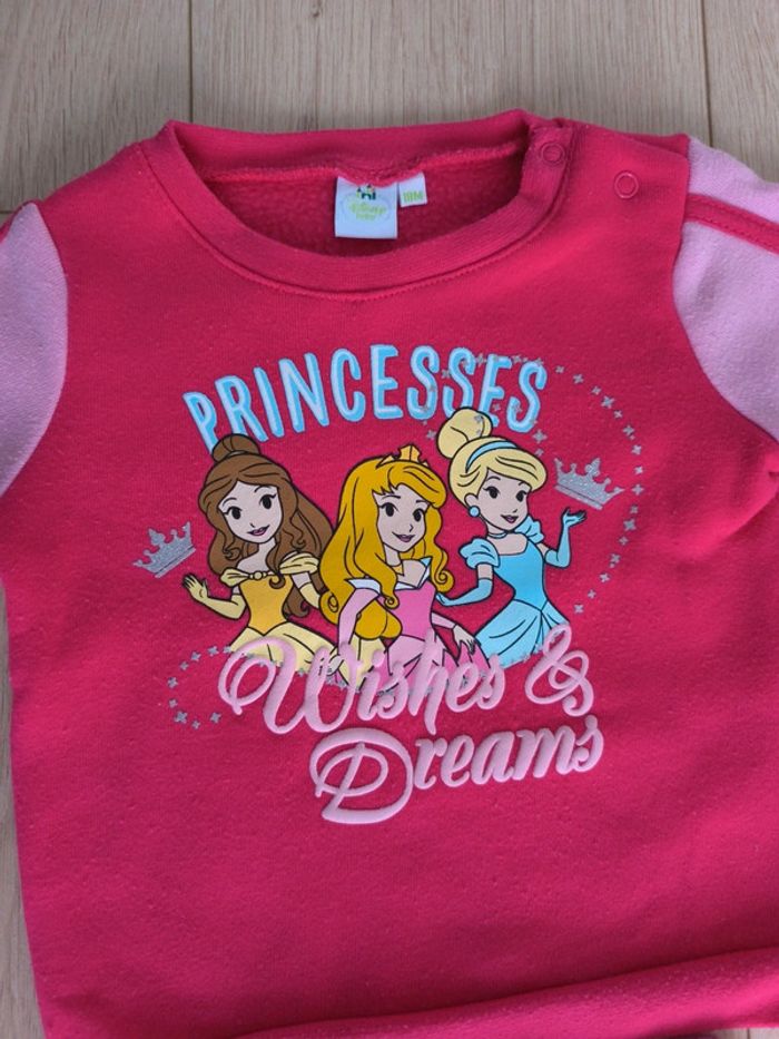 Ensemble sweat et jogging molletonnés Fille Princesses Disney rose - 18 mois - photo numéro 2